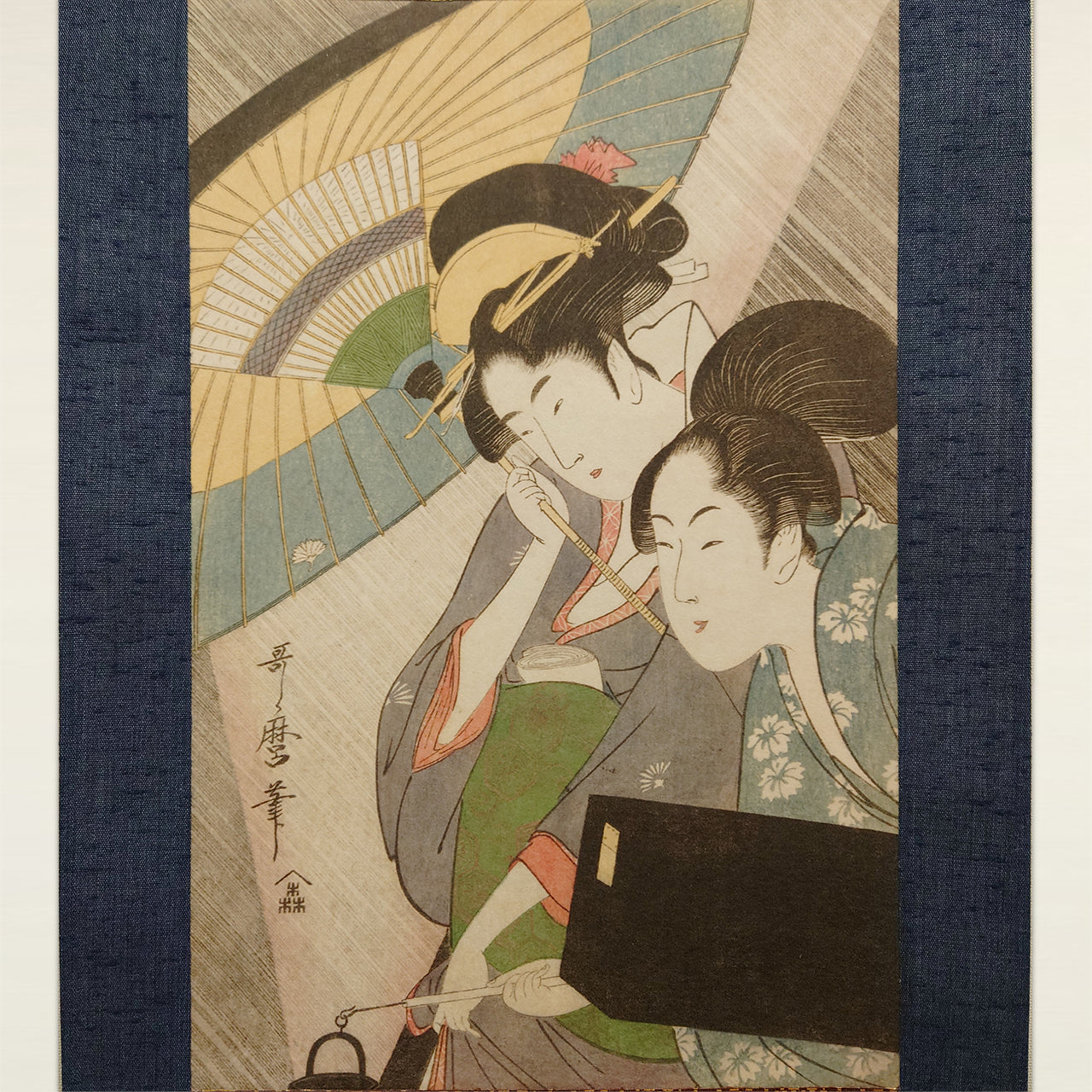 夜の雨に芸者と三味線箱を持つ女 / Geisha and Attendant on a Rainy Night