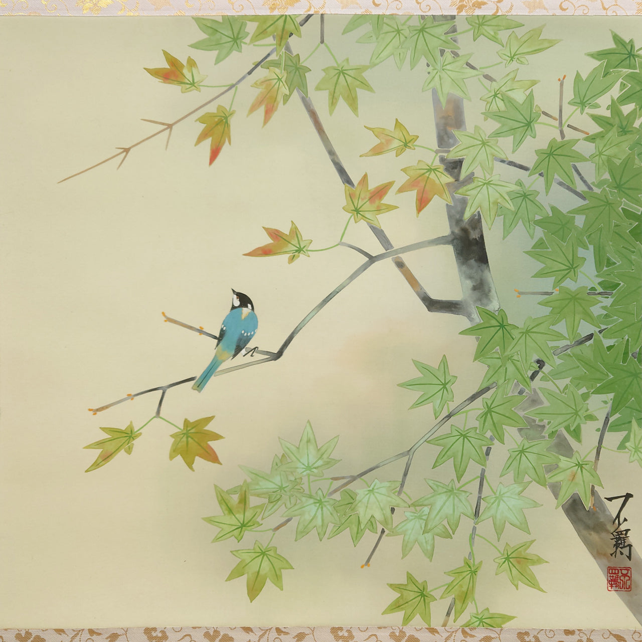 青椛に四十雀　Green maple and Japanese Tit　/　K