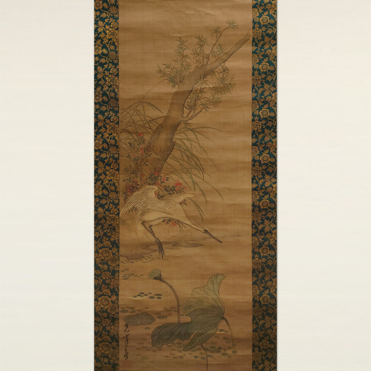 蓮萩白鷺図 / Egret with Lotus and Bush Clover