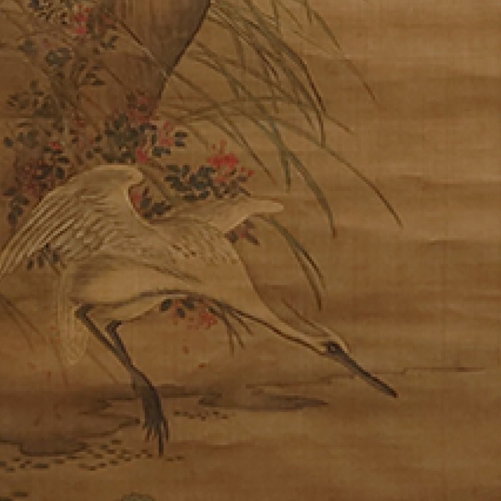 蓮萩白鷺図 / Egret with Lotus and Bush Clover