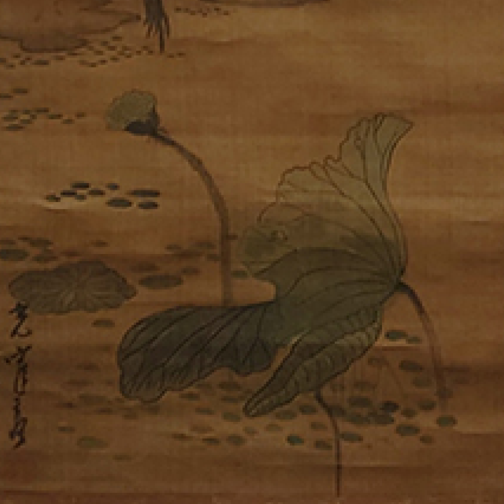 蓮萩白鷺図 / Egret with Lotus and Bush Clover