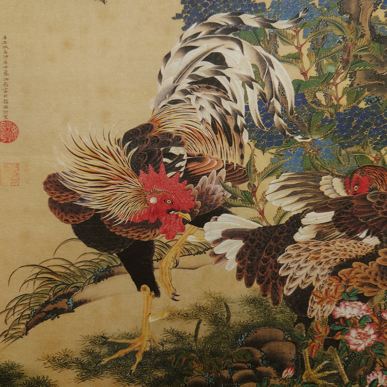 紫陽花双鶏図 / Hydrangeas and Pair of Fowls