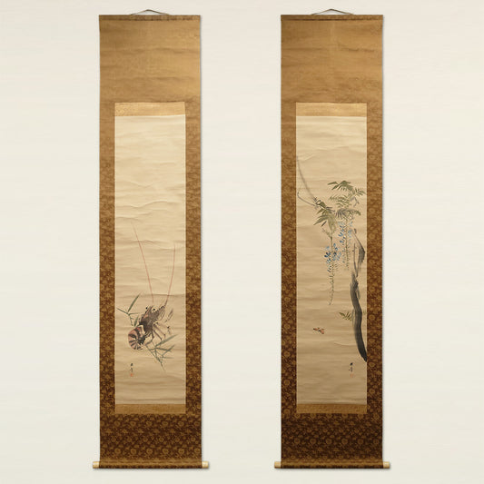 藤花弁海老（対幅） / Wisteria and Spiny Lobster (Pair of Scrolls)