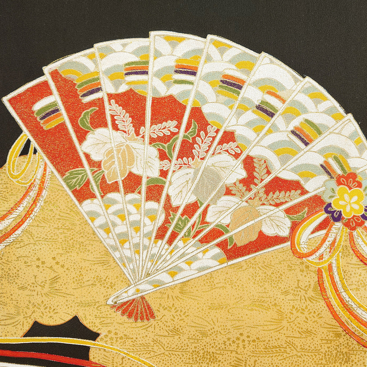 扇-着物軸　Fan:Vintage Kimono