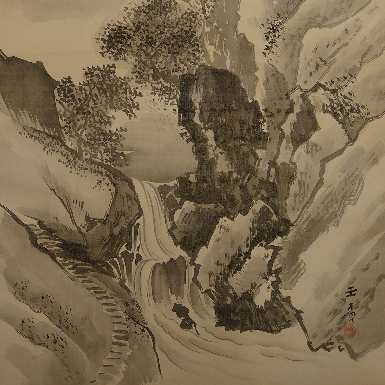 水墨山水（対幅）/ Ink Monochrome Landscape (Pair of Scrolls)