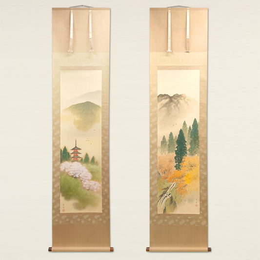 春秋山水之圖（対幅）/ Landscapes of Spring and Autumn (Pair of Scrolls)