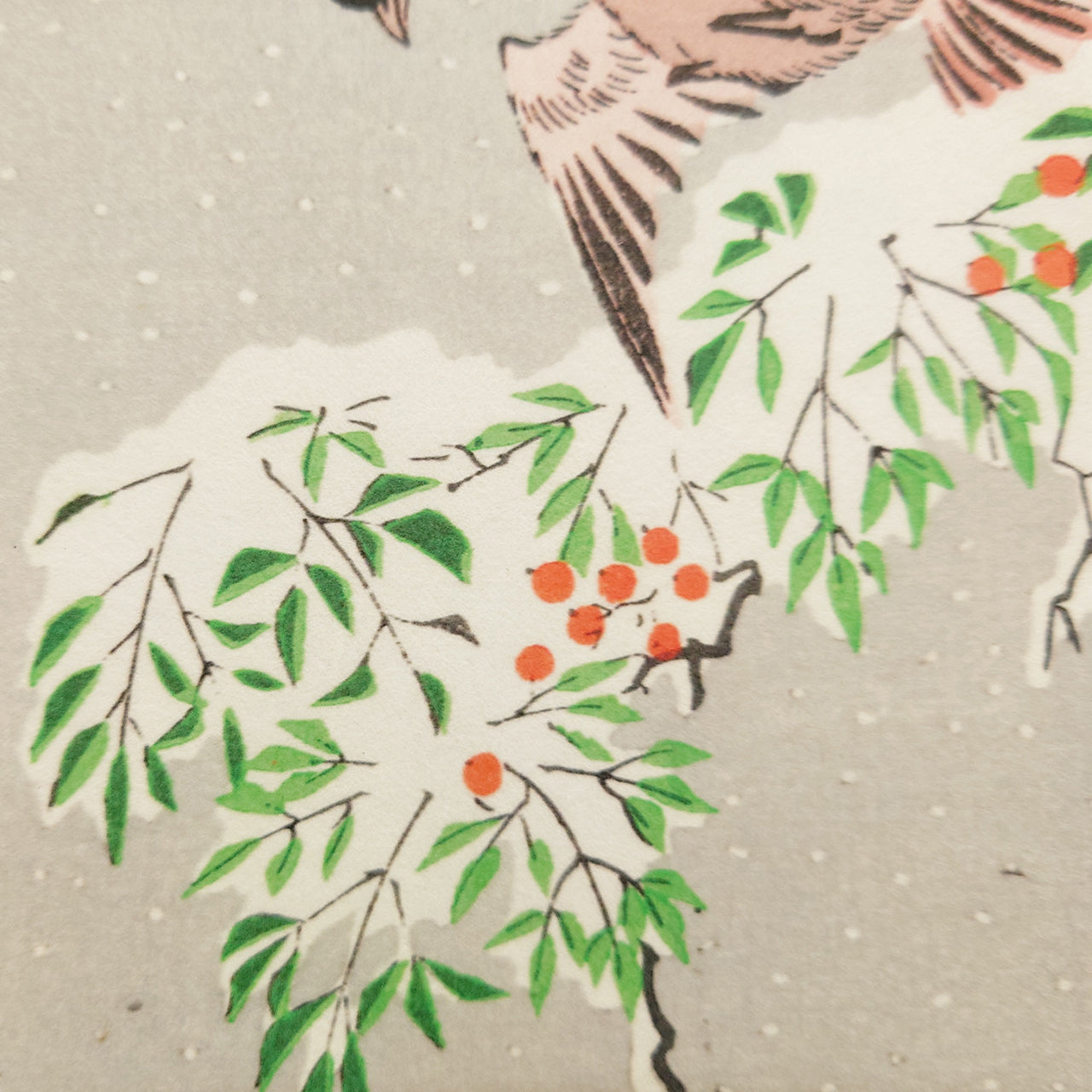雪中南天に雀 / Sparrows on Nandina in Snow